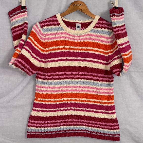 Gap Multi-Colored Pink, Purple, Blue, Orange & White Stripe Fuzzy Sweater in XXL - Picture 2 of 12
